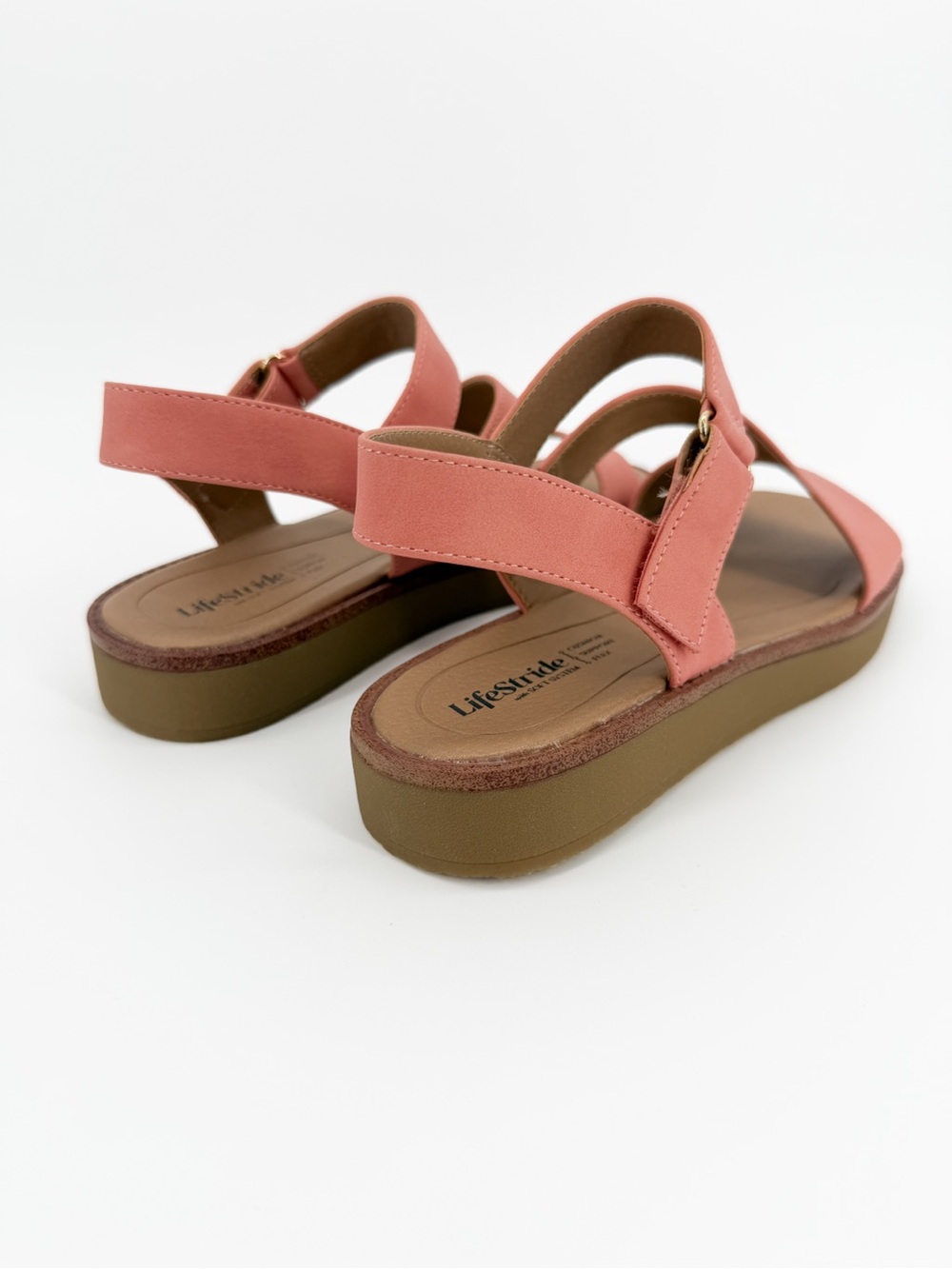 LifeStride Waverly Strappy Platform Sandals Hook & Loop Coral Pink 6W WIDE NEW - Picture 8 of 16